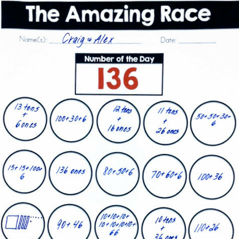 number sense routines amazing race number of the day worksheet
