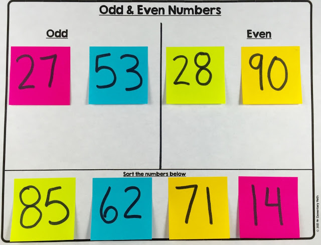 Teach odd and even numbers with post-it notes