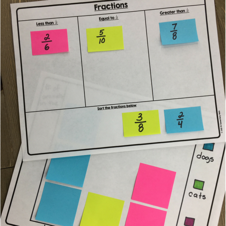 teach fractions and graphing with post it notes
